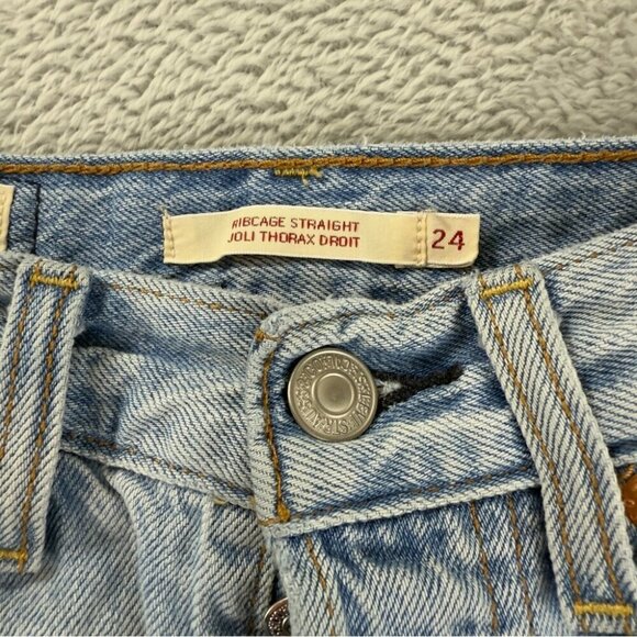 Levi's Jeans Women's Sz 25x25 Ribcage Straight Button Fly Light Blue Flare Denim - Picture 10 of 16